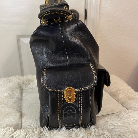 Marino Orlandi Black Leather Bag with Gold Accents - Picture 4 of 16